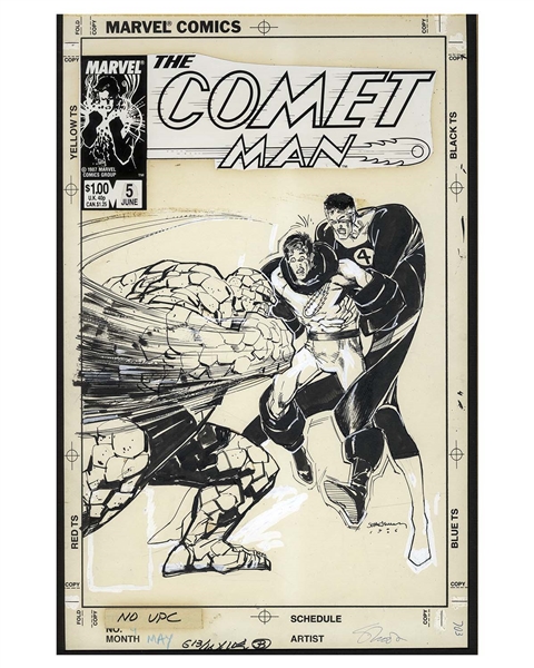 Bill Sienkiewicz Original Hand-Drawn Cover Art for ''Comet Man #5'' -- With a Guest Appearance of ''The Thing'' and ''Mister Fantastic'' From ''Fantastic Four''